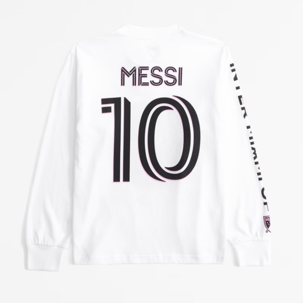 NWT, Lionel Messi Long Sleeve White/Pink/Black Abercrombie & Fitch Kids Shirt